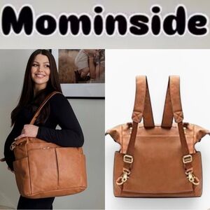 MOMINSIDE 4 IN 1 TAN CONVERTIBLE DIAPER BAG WITH 13 POCKETS INSULATED BACKPACK